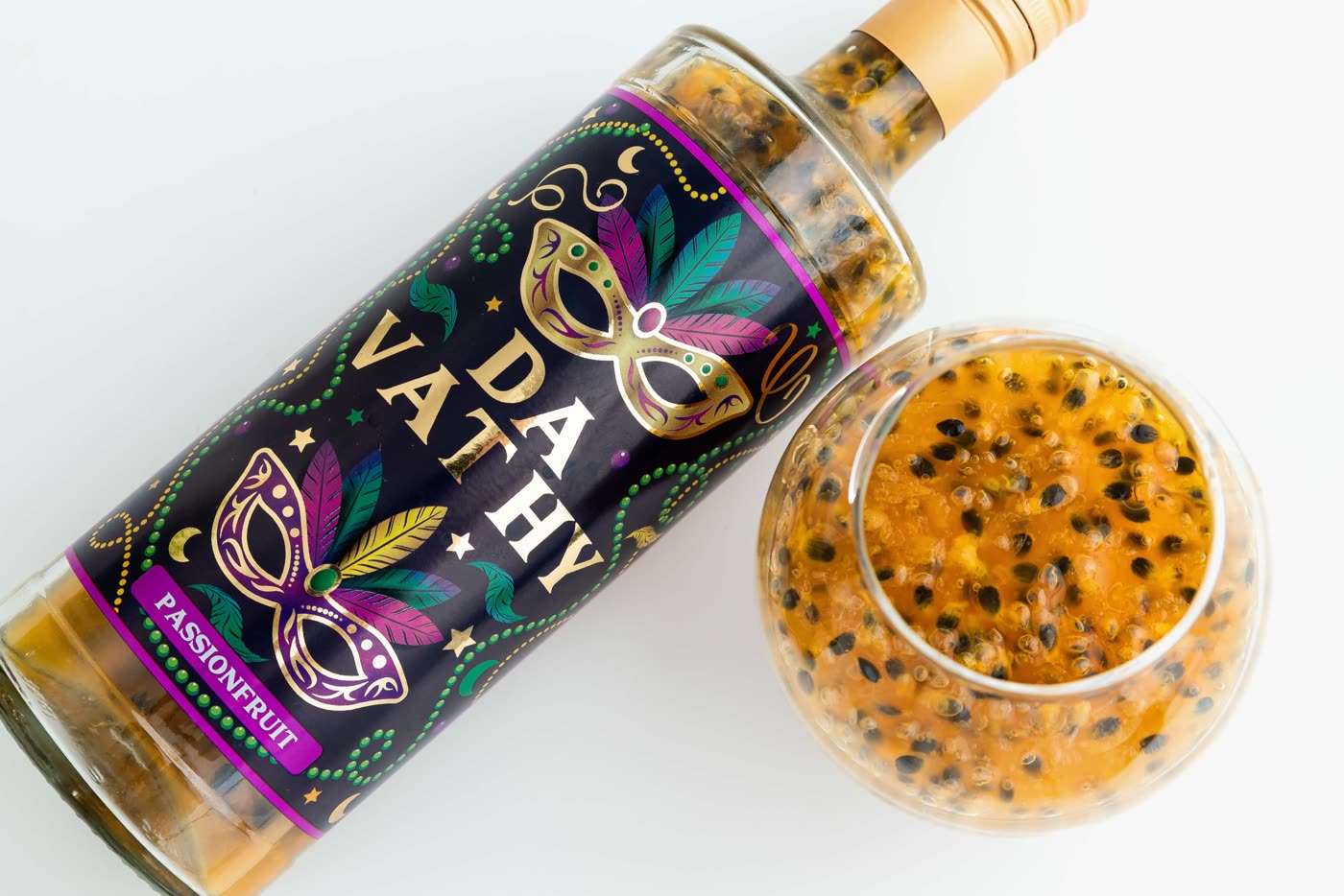 Da Vat Hy Grenadilla Liqueur with a glass